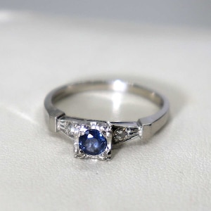 Antique Platinum Ceylon Sapphire Diamond Keepsake Engagement Ring