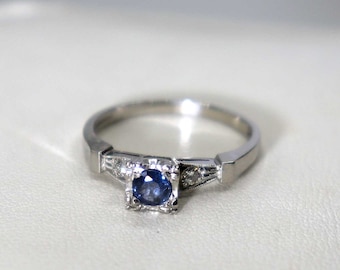 Antique Platinum Ceylon Sapphire Diamond Keepsake Engagement Ring