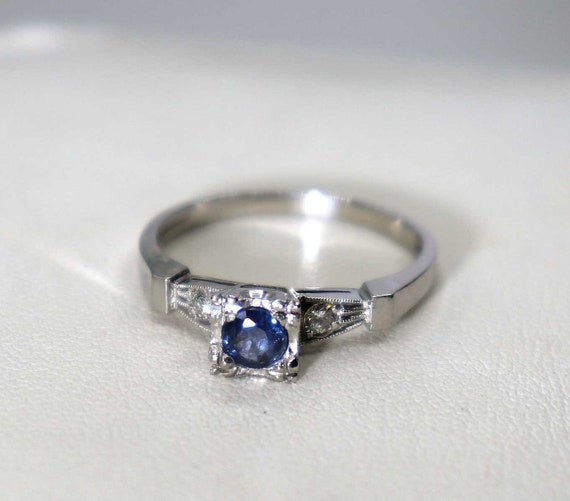 Antique Platinum Ceylon Sapphire Diamond Keepsake… - image 3