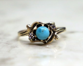 Vintage Turquoise diamond 10k Ring