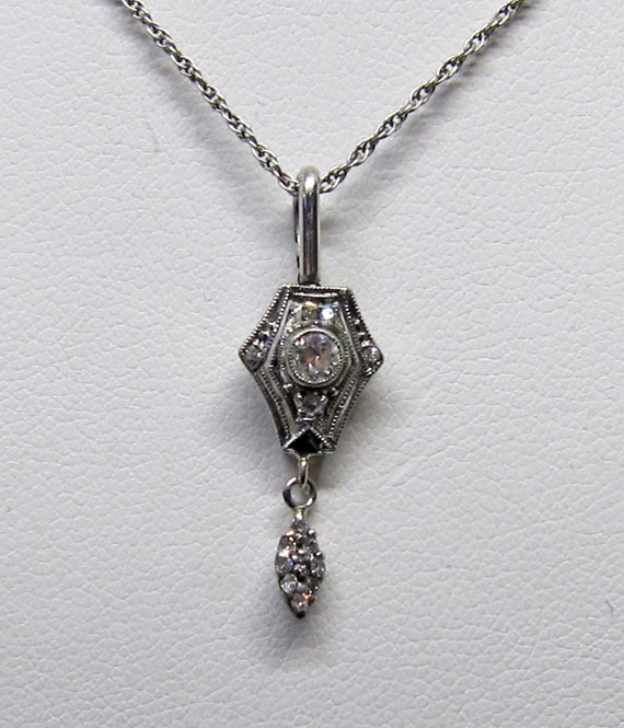 Antique Deco 14k Diamond Sapphire Filigree Carved 