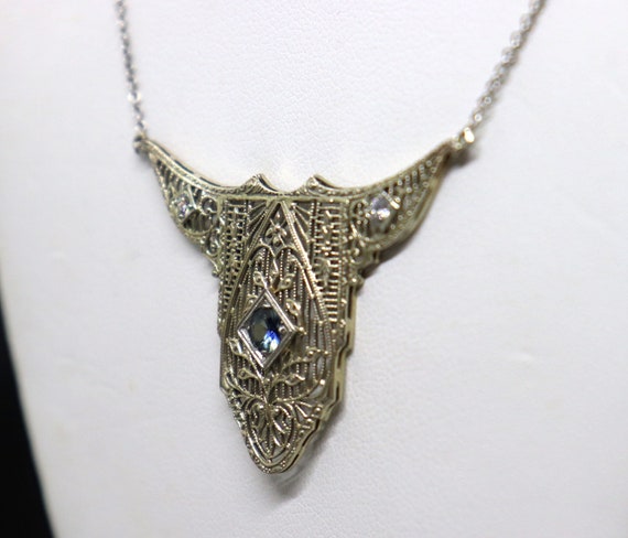 Antique Art Deco 14k Filigree Diamond Sapphire Pe… - image 8
