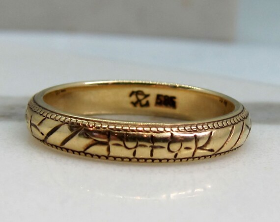 Antique 14k Engraved Snakeskin Eternity Band - image 2