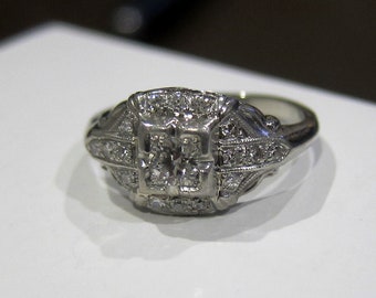 Antique Deco Platinum Old Euro Diamond Tiered Engagement Ring