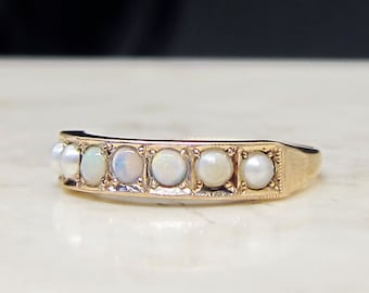 Vintage 14k Opal Seed Pearl Band Ring