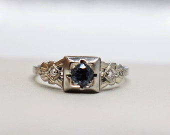 Antique Art deco 18k Sapphire Diamond Tiered Engagement Ring