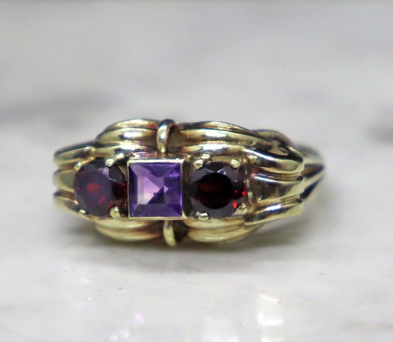 Vintage 8k  European Amethyst Garnet Scrolls Stat… - image 2