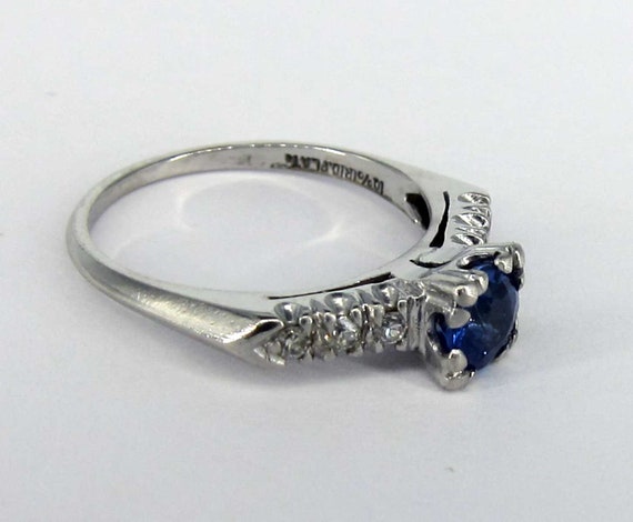 Antique Platinum .80 Ct Sapphire Diamond Engageme… - image 2