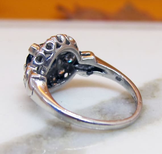 Antique Platinum Sapphire Diamond Engagement Ring - image 6