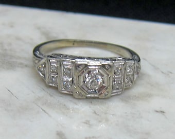 Antique 18k Old European Diamond Tiered Engagement Ring