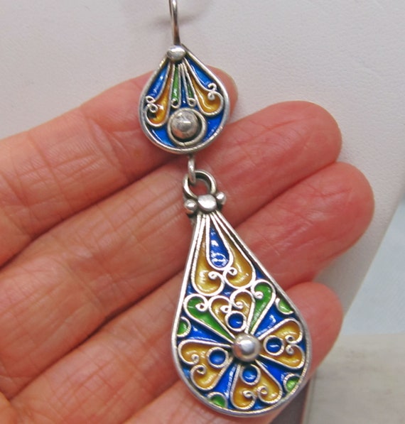 Vintage Sterling Silver Large Enamel Colorful Flo… - image 9