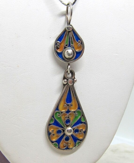 Vintage Sterling Silver Large Enamel Colorful Flo… - image 2