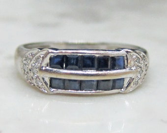 Vintage Sapphire Diamond 9 Ct. Wide Wedding Band