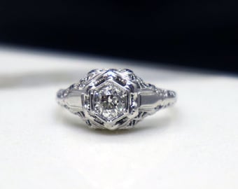 Antique 18k Deco .46 ct. Old Mine Cut Diamond Filigree Ring Appraisal