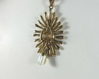 Vintage 14k  Mid Century Sputnik Sunburst Pendant Necklace