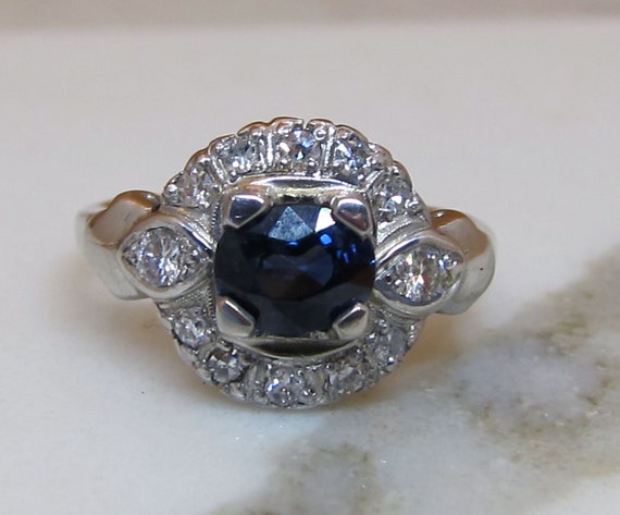 Antique Platinum Sapphire Diamond Engagement Ring - image 5