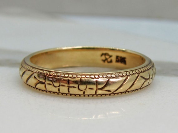 Antique 14k Engraved Snakeskin Eternity Band - image 8