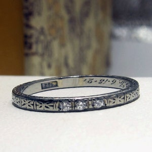 Vintage 18k Diamond Etched Eternity Wedding Band dated 6-18-21