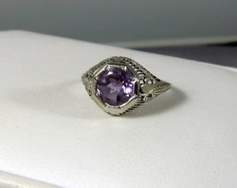 Vintage 14k Large Amethyst Filigree Engagement or Right hand Ring