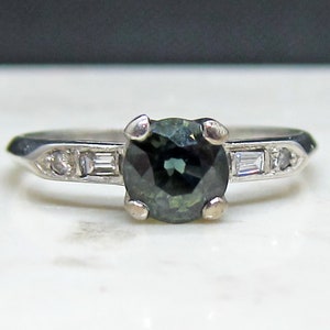 Antique Platinum 1.47 Ct Unheated Sapphire Diamond Engagement Ring