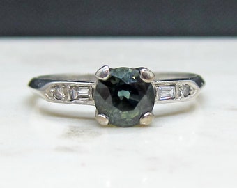 Antique Platinum 1.47 Ct Unheated Sapphire Diamond Engagement Ring