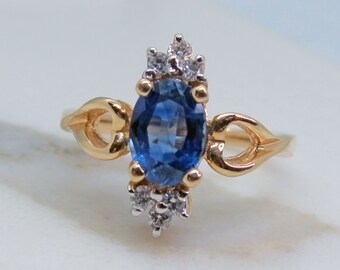Vintage 14k Engagement Sapphire Diamond Crown Ring