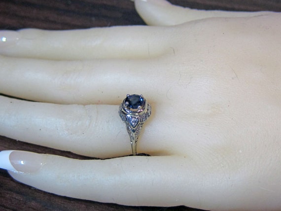 Antique Art deco 18k Sapphire Diamond Engagement … - image 7