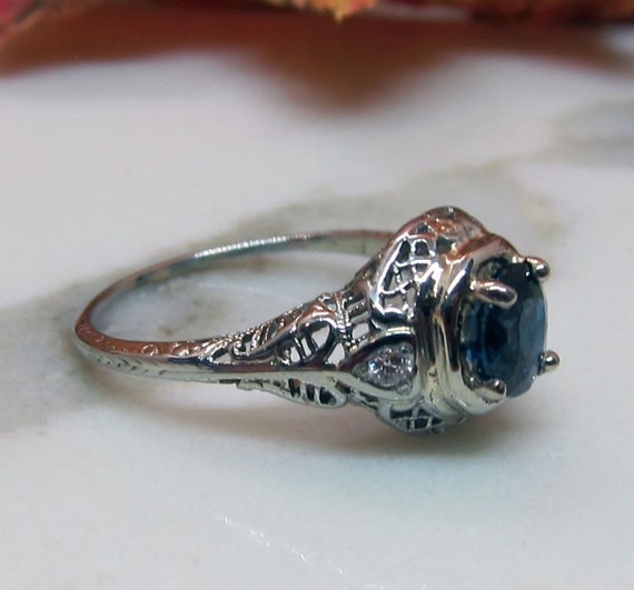 Antique Art deco 18k Sapphire Diamond Engagement … - image 10