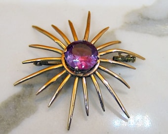 Vintage 14k Rose Gold MCM Color change Alexandrite Starburst Brooch