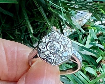 Antique 18k Old Mine Cut Diamond Engagement Halo Ring