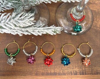 Wine Glass Holiday Bow Charms. Customizable