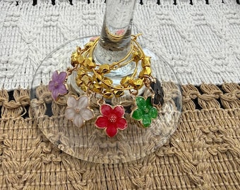 Wine Glass Charms. Flowers, Cherries, Ocean. Customize your Set. Gold Metal