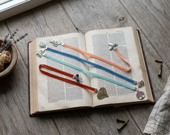 Handmade Velvet Ribbon Bookmark with Personalized Vintage Charms – Reader Gift