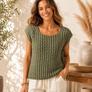 Crochet Tank Top Pattern PDF For Beginner DIY Sleeveless Top Pattern XS-5XL Summer Knit Top Instant Download Easy Crochet Pattern