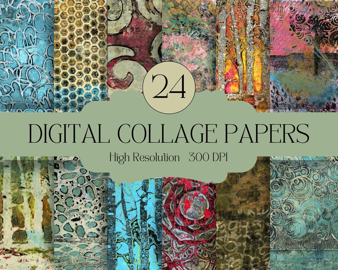 Gelli Print Texture Collage Papers | Junk Journal, Scrapbook (digital ...