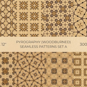 Pyrography Geometric Patterns- Wood Burned- Digital Paper Bundle, 8 Pattern Designs, 12x12, Group A
