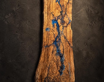 Lichtenberg Fractal Wood Wall Art | Blue Epoxy Resin Hanging | Raven's Path