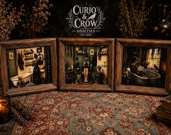 Set of 3 Framed Witchy Prints | Gothic Crows, Dark Academia Oddities Decor