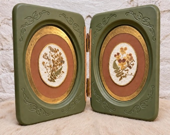 Pressed Flower Botanical Diptych | Handmade Hinged Double Frame
