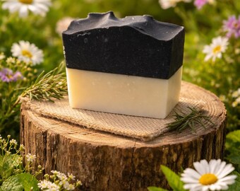 Activated Charcoal & Goat Milk Two-Tone Natural Soap | Grass-Fed Tallow and Plant Oils