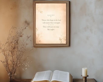 Isaiah 40:31 Bible Verse Wall Art, Christian Poster Printable Style, Neutral Botanical Scripture Print, Faith Decor, Christian Gift