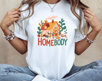 Homebody-shirt voor vrouwen, gezellig Cottagecore-T-shirt, schattig boekenliefhebber Bella canvas shirt, esthetische blijf thuis T-shirt, introvert cadeau
