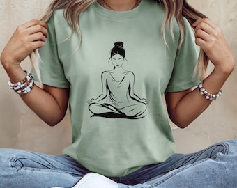 Shirt vrouw meditatie, minimalistisch yoga T-shirt, zen spiritueel T-shirt, grafisch shirt mindfulness, kalm esthetisch Bella Canvas T-shirt