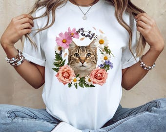 Wildflower Cat Shirt, Floral Cat Shirt, Cat Mom Shirt, Cat Lover Gift, Botanical Cat Tee, Cottagecore Shirt, Nature Lover Gift