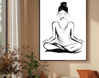 Minimalist Meditation Wall Art Print, Yoga Woman Poster, Zen Line Art Decor, Spiritual Neutral Wall Art, Mindfulness Room Decor