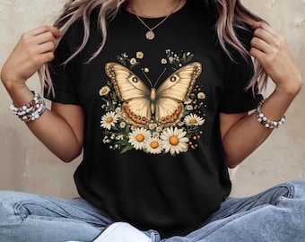 Vintage Butterfly Wildflower Shirt, Floral Butterfly T-Shirt, Cottagecore Daisy Tee, Nature Lover Gift, Botanical Graphic Tee, Bella Canvas