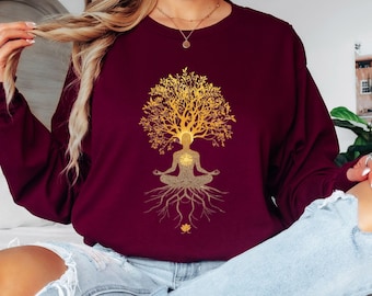 Yoga Tree of Life Long Sleeve Shirt, Meditation Spiritual Tee, Boho Yoga Shirt, Zen Nature Gift