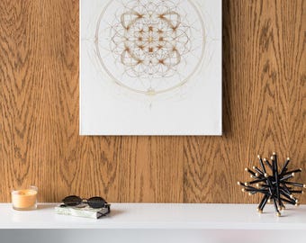 Golden Sacred Geometry Mandala Canvas | Flower of Life Wall Art | Spiritual Home Decor for Meditation Room & Yoga Studio | Boho Minimalist