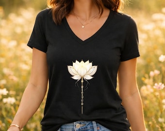 Lotus V Neck - Nature Lover Gift - Meditation Tee - Botanical Shirt - Yoga Tshirt