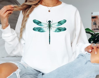Teal Dragonfly Long Sleeve Shirt, Dragonfly Shirt, Nature Lover Gift, Botanical Insect Tee
